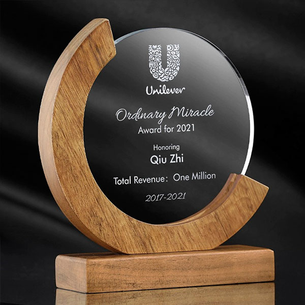 LSGIFTS Round Moon Crystal&Wood Awards-7.6inch