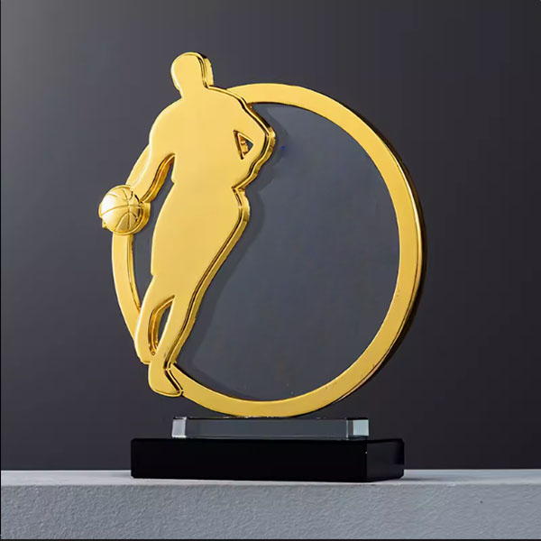 Circle Glass Customized Engraved Metal Crystal Basketball Awards For Winner Top Three Medals Trophy